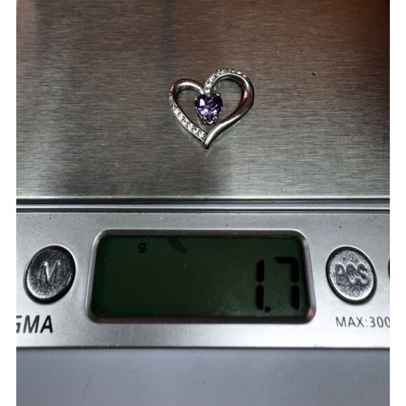 Sterling Silver 925 Heart Pendant with Amethyst Gemstone & CZ Accents Estate - Picture 7 of 9